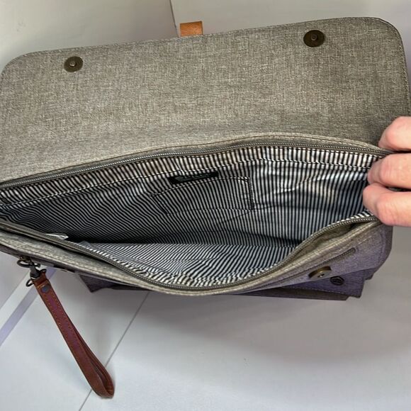 PKG Tablet Case Laptop Bag New w/o Tags Gray with Tobacco Faux Leather Trim - Picture 7 of 10